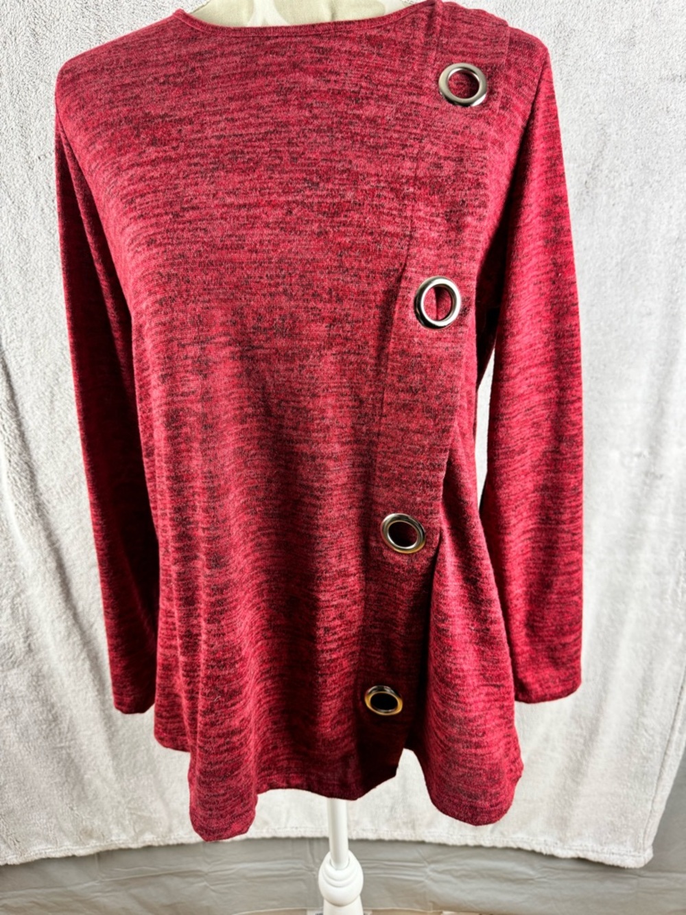 Lily Morgan Red Long-Sleeve Knit Top Womens Lg with Accent Grommets